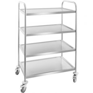 Royal Catering Chariot de Service Inox 4 Roues avec Freins 4 Plateaux Debarrassage 200 kg