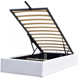 King Of Dreams - Solide Lit Coffre blanc pour matelas 90x190 cm - 12 Lattes - manon + pieds - Montage Rapide et Facile - revetement pvc Simili facile