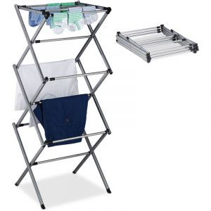 Relaxdays Étendoir à Linge, Pliable, 11 Barres, 6 Niveaux, Extensible, métallique, HxLxP : 107 x 73 x 37 cm, argenté