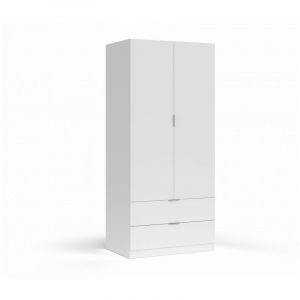 Armoire penderie 2 portes + 2 tiroirs L81 x H180 cm Blanc Produit Neuf ! Garantie 0 ans !