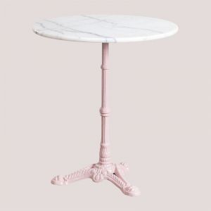 Table de Bar Ronde en Marbre Moka SKLUM Rose Barbe à papa Ø70 cm 72 cm