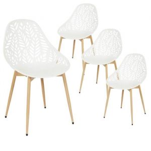 SAYA - Lot de 4 Chaises de Jardin Coque Plastique Ajourée Blanc Pieds Métal - Altobuy