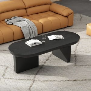 Table basse ovale 119.7 x 49.8 x 35.5 cm en panneau de fibres de moyenne densit&eacute; noir