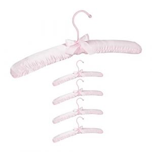 Relaxdays Cintre en satin, Set de 5, Cintre rembourré doux pour vestes, Crochet rotatif 360°, 38 cm, noeud, rose