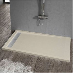 Stano Receveur de douche 90 x 190 cm extra plat ELITE en r&eacute;sine surface ardois&eacute;e sable - Beige
