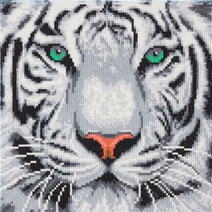 Tableau Crystal Art à diamanter Tigre des neiges 30 x 30 cm Crystal Art