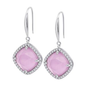 Boucles D'oreilles Lotus Silver Argent Coussin Rose