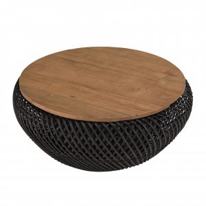 Macabane Table basse ronde en rotin noir plateau amovible D66