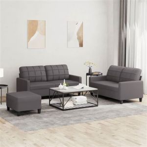Image de VidaXL Ensemble de canap&eacute;s 3 pcs avec coussins Gris Similicuir