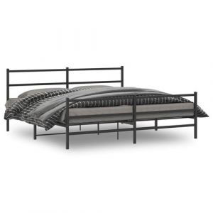 VidaXL Cadre de Lit Métal avec Tête de Lit Pied de Lit, Lit Double avec Sommier à Lattes, Lit Adulte avec Pied Chambre, Moderne, Noir 183x213 cm