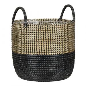 Scheurich Jonc de mer 39 - Panier à plantes avec poignées en jonc de mer - Couleur : noir naturel - Diamètre : 39 cm - Hauteur : 34 cm - Volume : 38,6 l