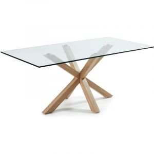 Image de Kave Home LF - Table de salle à manger Arya 200 x 100 plateau verre pied bois. Produit Neuf ! Garantie 2 ans LF !