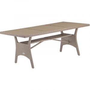 Table de jardin Takeo cr&egrave;me 190x90x75cm en polyrotin et WPC