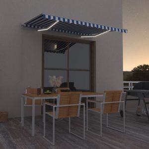 VidaXL Auvent manuel rétractable avec led 300x250 cm Bleu et blanc - Bleu