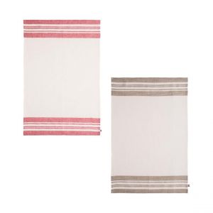 Coucke Lot de 2 torchons unis en lin, Albatre, beige et rouge