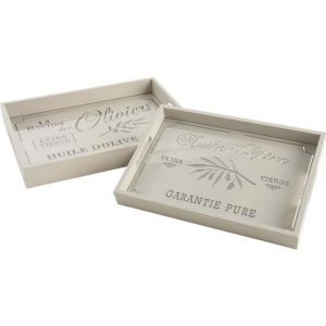 Aubry Gaspard Plateau rectangulaire bois et verre (Lot de 2)