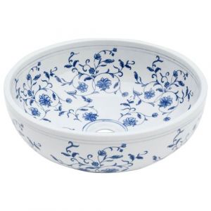 VidaXL Vasque à poser blanc et bleu rond ?41x14 cm céramique
