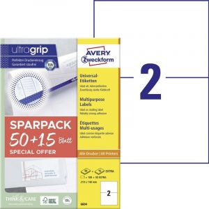 AVERY Zweckform 6604 étiquettes universelles (100 + 30 étiquettes adhésives supplémentaires, 210 x 148 mm sur A4, étiquettes d'expédition imprimables, autocollantes, autocollantes, ultra adhérentes,