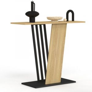Idmarket Console VICKY plateau bois et pied croisé noir