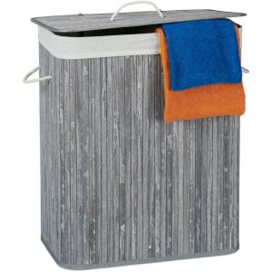 Relaxdays Corbeille à linge bambou, Panier à linge 2 compartiments, coffre pliable couvercle 95 litres, - 4052025918187