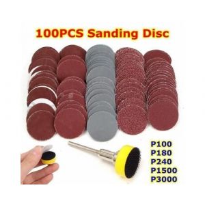 100PCS Papier De Verre Pon&ccedil;age Polissage Disque Pad + Abrasifs 1 '' Hook & Boucle Backer 1 / 8 Inch Shank