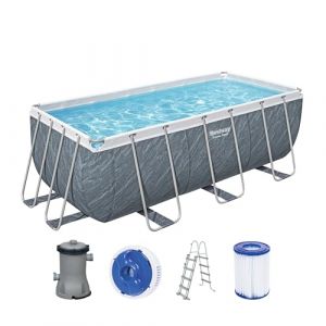 Bestway Piscine hors sol Power Steel motif marbre gris 412 x 201 x 122 cm, filtre à cartouche, échelle, diffuseur Chemconnect