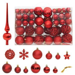 VidaXL Ensemble de boules de Noël 111 pièces rouge polystyrène, boule de sapin de Noël, décoration de Noël à suspendre, décoration de Noël