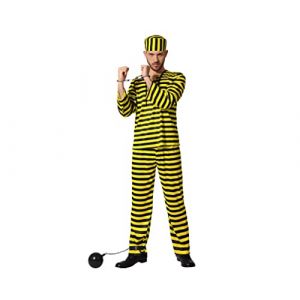 Atosa Costume Prisonnier Prisonnier Homme Adulte Costume Complet À Rayures Noir Jaune Personnage De Bande Dessinée Cosplay Voleur De Fête Halloween Carnaval XXL