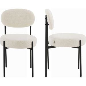 Lot de 2 chaises en tissu boucl&eacute; &eacute;cru, pi&egrave;tement m&eacute;tal noir