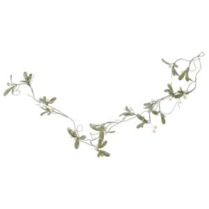 Ruedelafete Guirlande de Gui blanc perle avec feuilles givrées artificielle 110cm