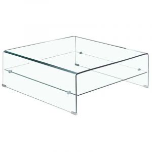 Table basse carr&eacute;e 80 x 80 cm avec &eacute;tag&egrave;re en verre tremp&eacute; - ICE