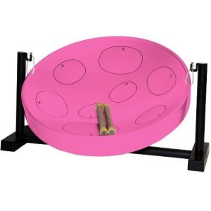 Jumbie Jam Panyard W1086 Steel Drum Pan Ready to Play Kit, Pan in G-Major with Table Top Stand, Made in USA, Authentic, 16, Pink