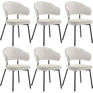 WOLTU Lot de 6 Chaises Salle &agrave; Manger avec Dossier. Chaise de Cuisine Scandinave Velours. Pieds en M&eacute;tal. Cr&egrave;me - Cr&egrave;me