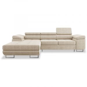Intensedeco - Canapé d'angle gauche convertible Alphonso velours côtelé Beige
