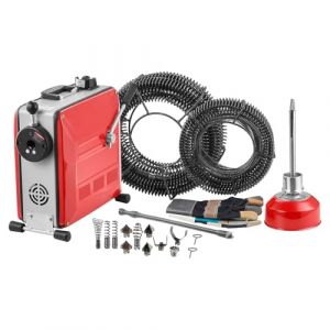 Furet D&eacute;boucheur Canalisations &Eacute;lectrique-VEVOR-850 W avec C&acirc;ble &agrave; Ressort Acier 145 m x 16 mm 14 m x 22 mm 5 m x 95 mm