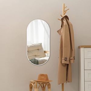 [en.casa] Miroir Mural Design Simple Industriel Cadre Ovale pour Chambre Salle de Bain Entrée Salon Aluminium 30 x 60 cm Blanc Mat
