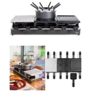 Livoo Appareil à fondue électrique 12 Personnes + Appareil à raclette 1650W 12 caquelons avec revêtement antiadhésif + 1 CAQUELON 1.6L