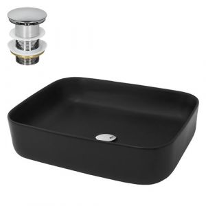 ML-Design Lavabo en Céramique, Noir, 51x40,5x13,5 cm, Forme Carré, Garniture de Vidage