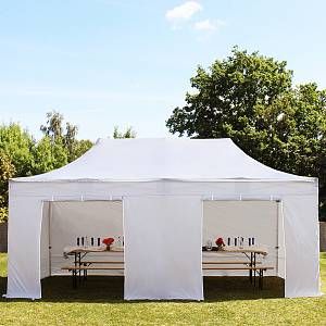 Intent24 Tente pliante 3x6 m sans fen&ecirc;tre blanc ignifugee PROFESSIONAL tente pliable ALU pavillon barnum.FR