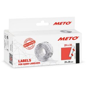 Meto Étiquettes pour étiqueteuse manuelle (29x28 mm, 2 lignes, papier rouge fluo, 3 500 étiquettes, adhésives permanentes, pour appareils Meto, Contact, Sato, Avery, etc.)