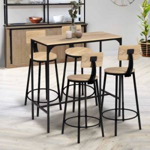 Idmarket Lot de 4 tabourets de bar DETROIT assise ronde avec dossier design industriel