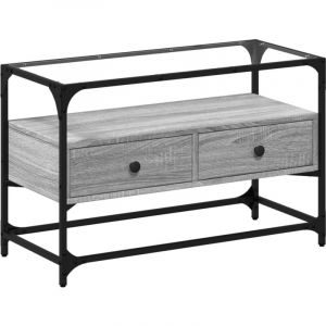 VidaXL Meuble TV avec dessus en verre sonoma gris bois d'ing&eacute;nierie, support TV, armoire m&eacute;dia, armoire hifi, unit&eacute; TV, meuble multim&eacute;dia