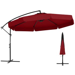 Parasol Coast 290x250 cm, rouge - avec manivelle et volant