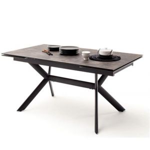 Pegane Table à manger extensible en métal / verre aspect marron pierre - L.160-240 x H.76 x P.90 cm