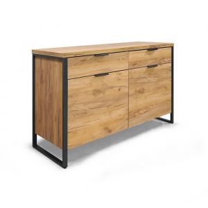 Buffet 2 portes 2 tiroirs pieds m&eacute;tal Ron - Naturel