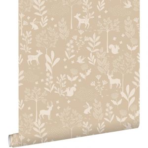 Estahome - papier peint forêt avec des animaux de la forêt beige
