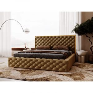 Lit rembourré avec rangement 160x200 velours marron Wave