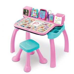 Vtech Magi Bureau Interactif et Musical 6 en 1 - Bureau Enfant Rose avec Tabouret - Table de Jeux Éducative, Chevalet à Dessin et Tableau Noir à Craie - Cadeau Enfant Dès 3 Ans - Contenu en Français