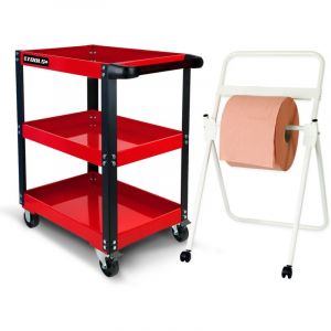 Chariot d'atelier BM TOOLS &agrave; 3 &eacute;tages - Desserte, Plateaux de rangement pour outils, Servante, avec D&eacute;vidoir de papier