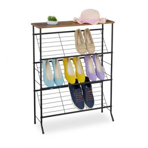 Relaxdays Meuble &agrave; Chaussures, pour 9 Paires, Design Industriel, H x L x P : 89,5 x 70 x 23,5 cm, Noir et Marron